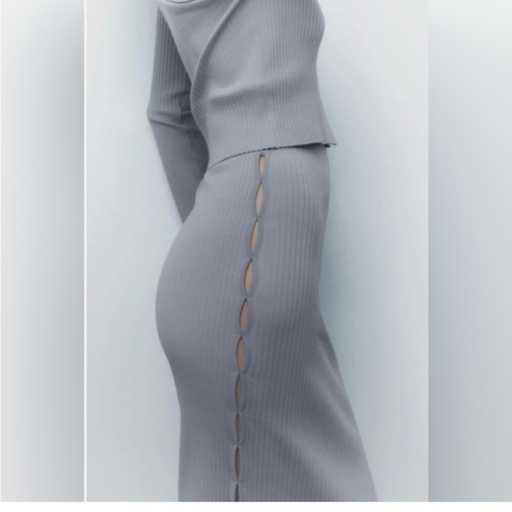 Zara Gray Ribbed Runway Vogue Cut Out Pencil Maxi Skirt Size L